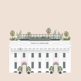 Illustration of Pantechnicon building with rooftop greenery by Kate Snell