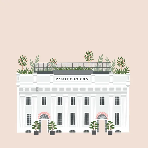 Illustration of Pantechnicon building with rooftop greenery by Kate Snell