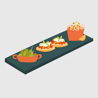 Illustration of tapas appetizers on a platter by Kate Snell