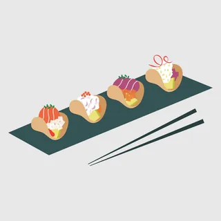 Digital sushi roll illustration with chopsticks by Kate Snell
