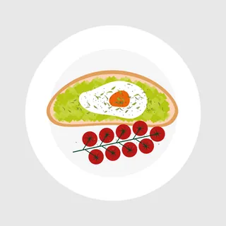 Avocado toast with fried egg and cherry tomatoes on a white plate by Kate Snell