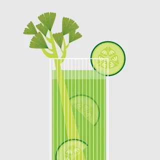 Green juice with celery and cucumber slices illustration by Kate Snell