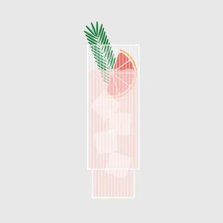 Minimalist pink cocktail with ice cubes and grapefruit slice by Kate Snell