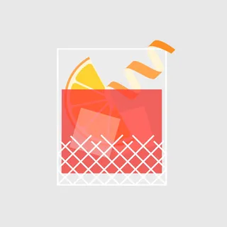 Negroni cocktail with orange peel and ice cubes by Kate Snell