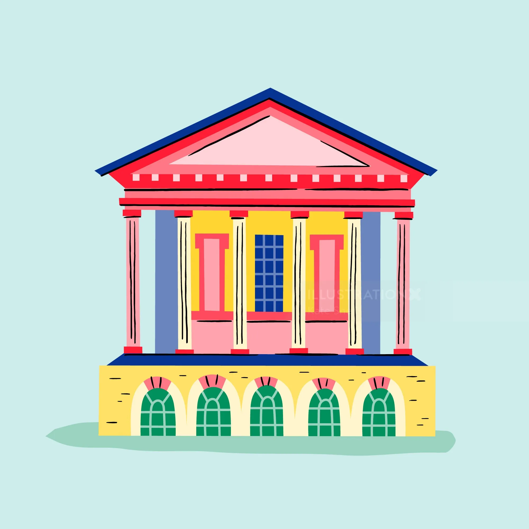 Illustration of a classical building with columns and arches