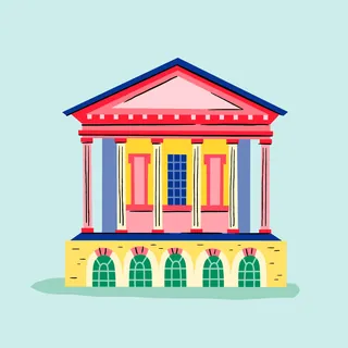 Illustration of a classical building with columns and arches