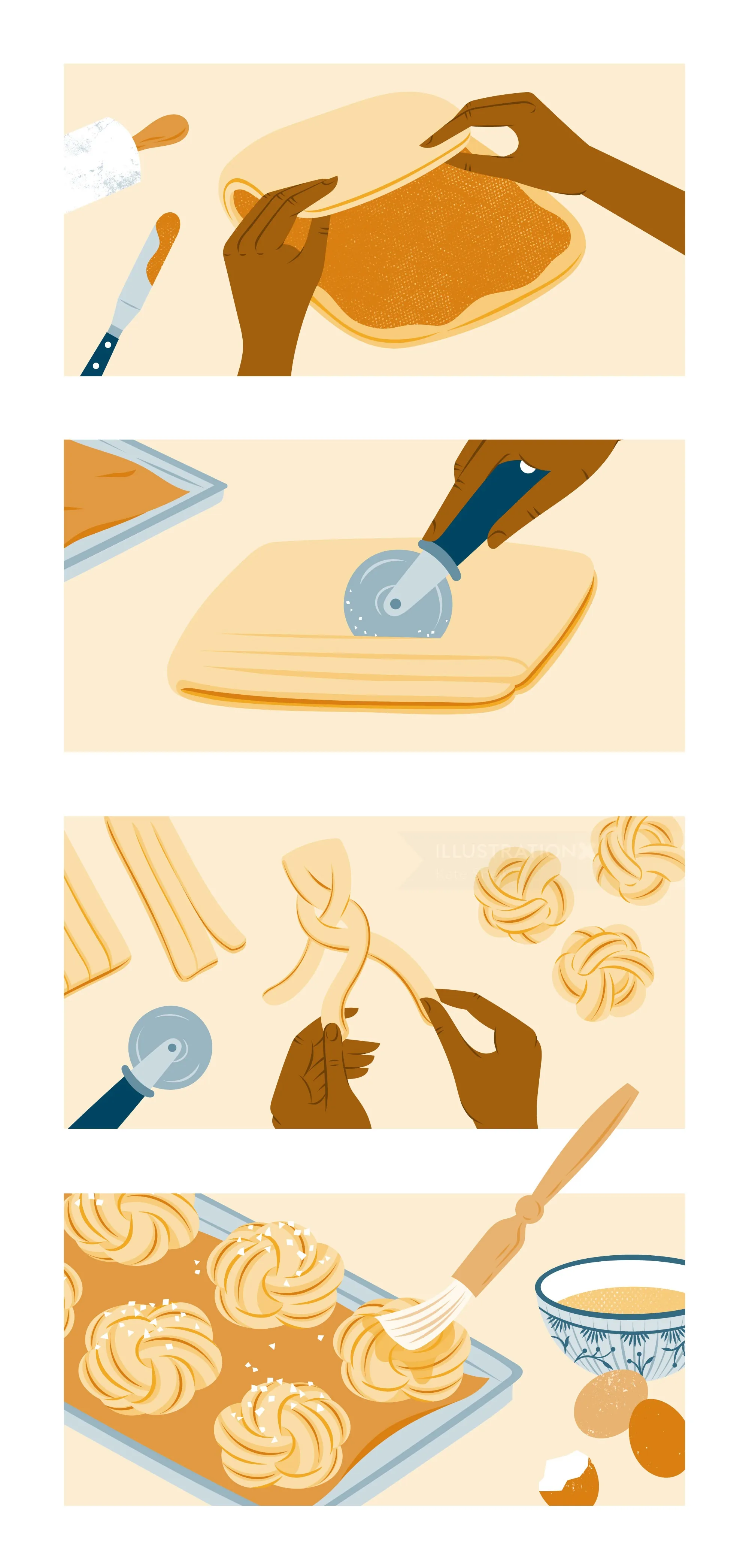 Hands preparing pie crust with rolling pin and cutter by Kate Snell