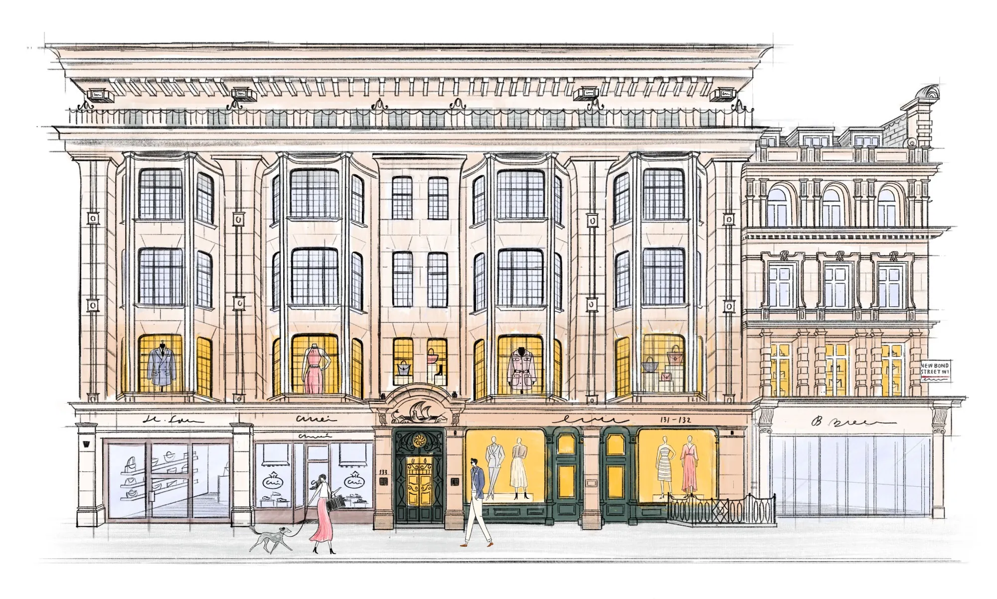 Watercolor illustration of Victorian building facade by Kate Snell