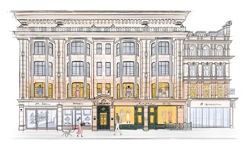 Watercolor illustration of Victorian building facade by Kate Snell