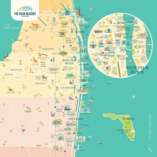 Illustrated map of West Palm Beach and nearby areas by Kate Snell