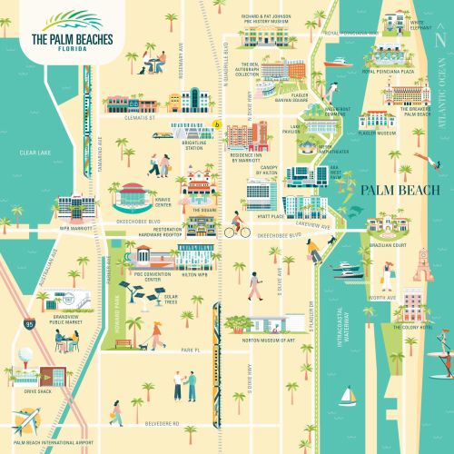 Illustrated map of The Palm Beaches, Florida by Kate Snell