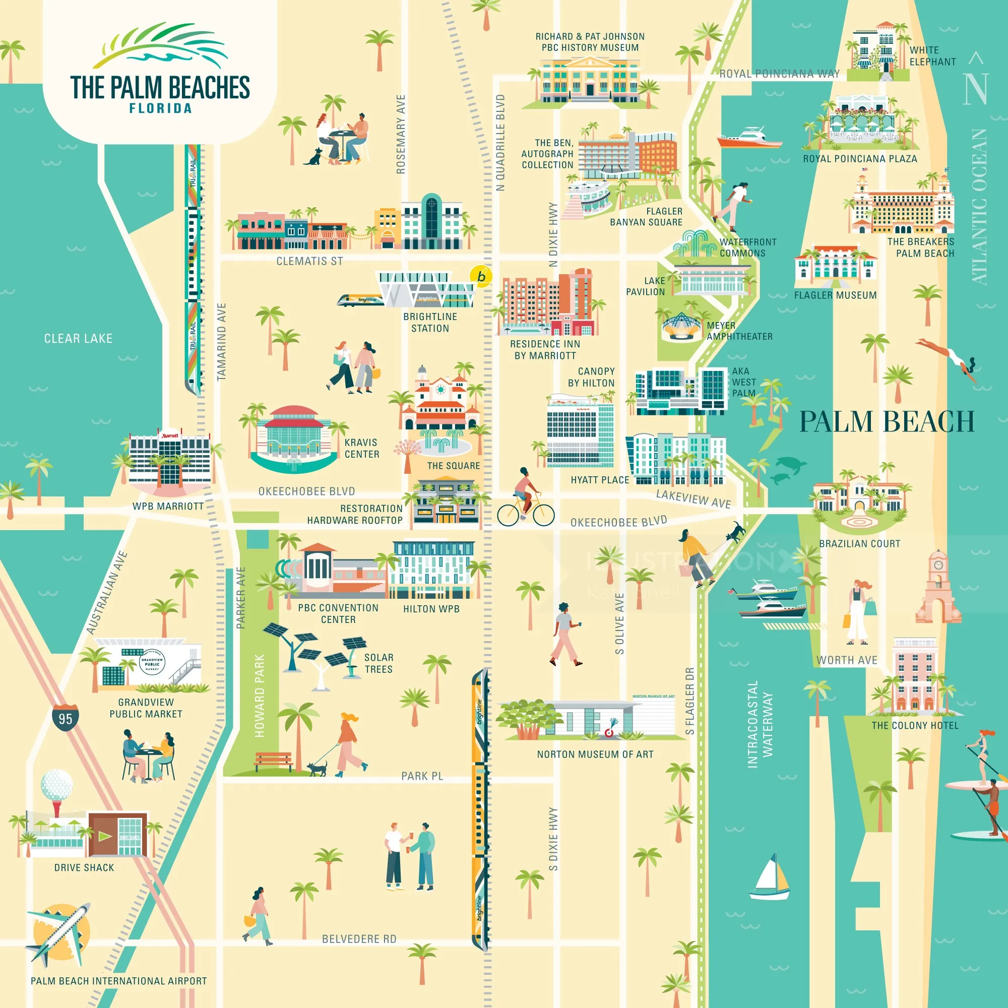 Illustrated map of The Palm Beaches, Florida by Kate Snell