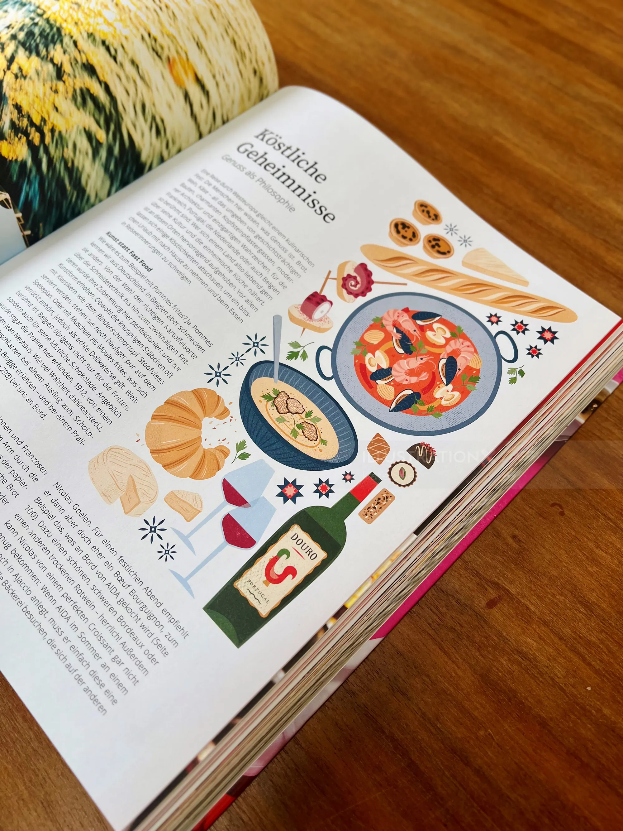 Kate Snell photograph of an open cookbook with colorful illustrated recipe pages