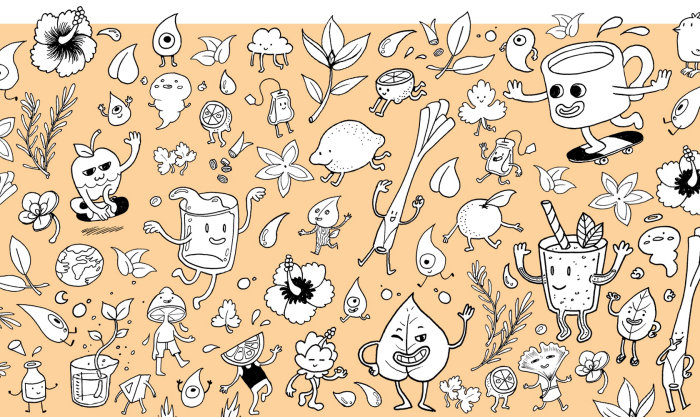 Pencil drawing vegetables and fruits pattern