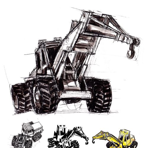 Construction machines line artwork by Katharina Madesta