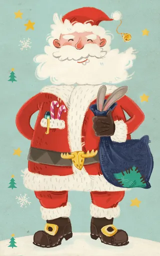 Cheerful Santa Claus holding a sack with a rabbit by Katharina Madesta