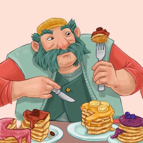 Cartoon & Humour old man eating pancakes