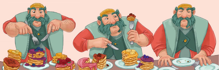 パンケーキを食べる漫画＆ユーモア老人