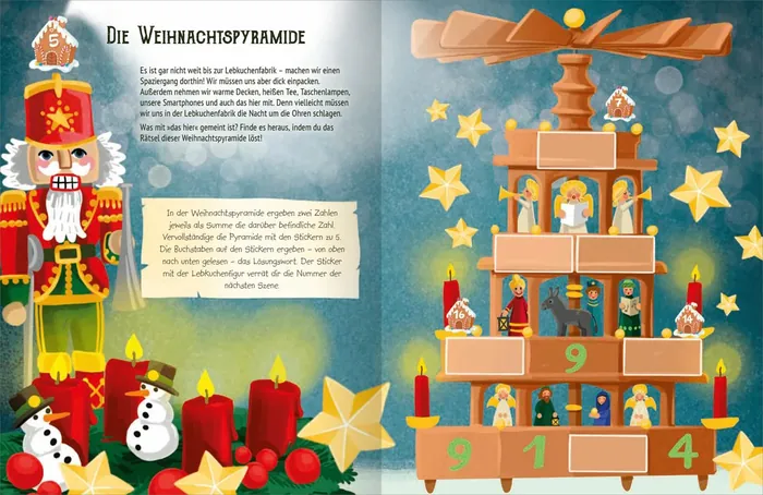 German Christmas pyramid with candles, nutcracker, and festive decorations by Katharina Madesta