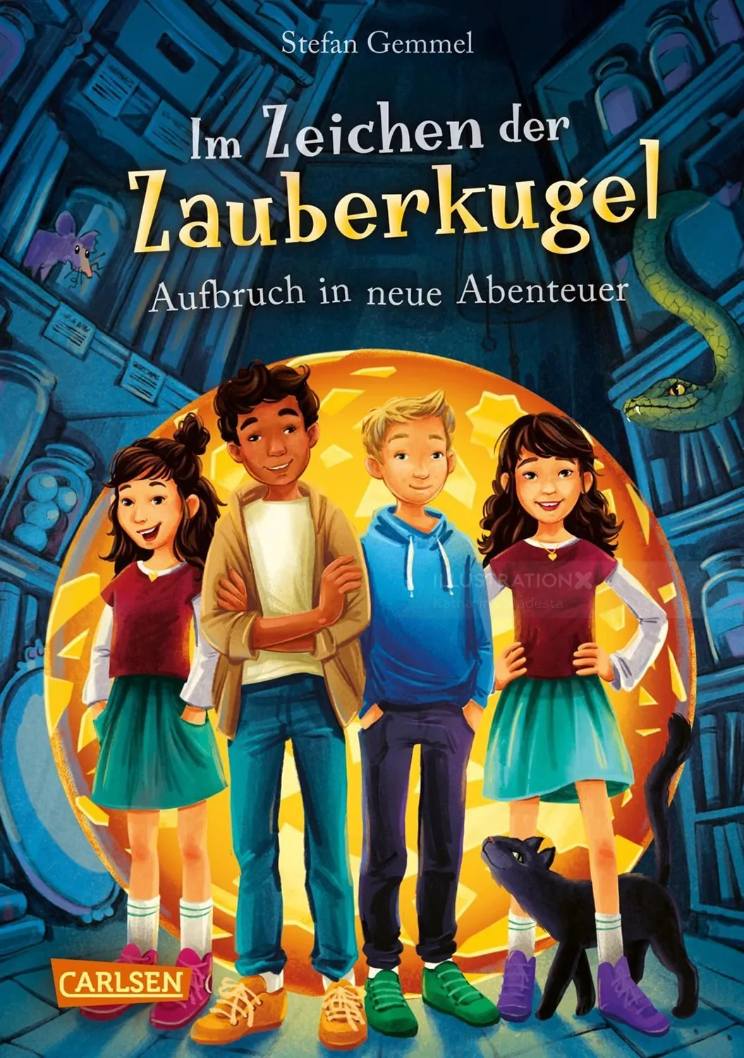 Book cover with four kids in magical setting by Katharina Madesta