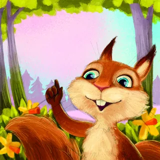 Cheerful squirrel waving in forest clearing by Katharina Madesta