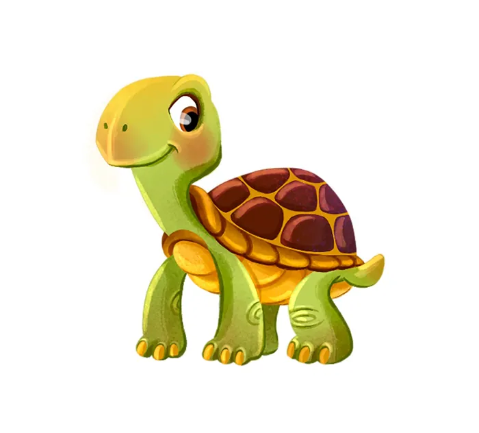 Smiling cartoon turtle with brown shell and green skin by Katharina Madesta