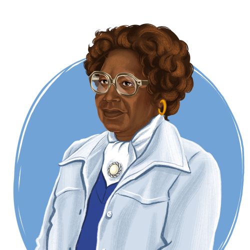 Digital portrait of African American woman in glasses and blue jacket by Katharina Madesta