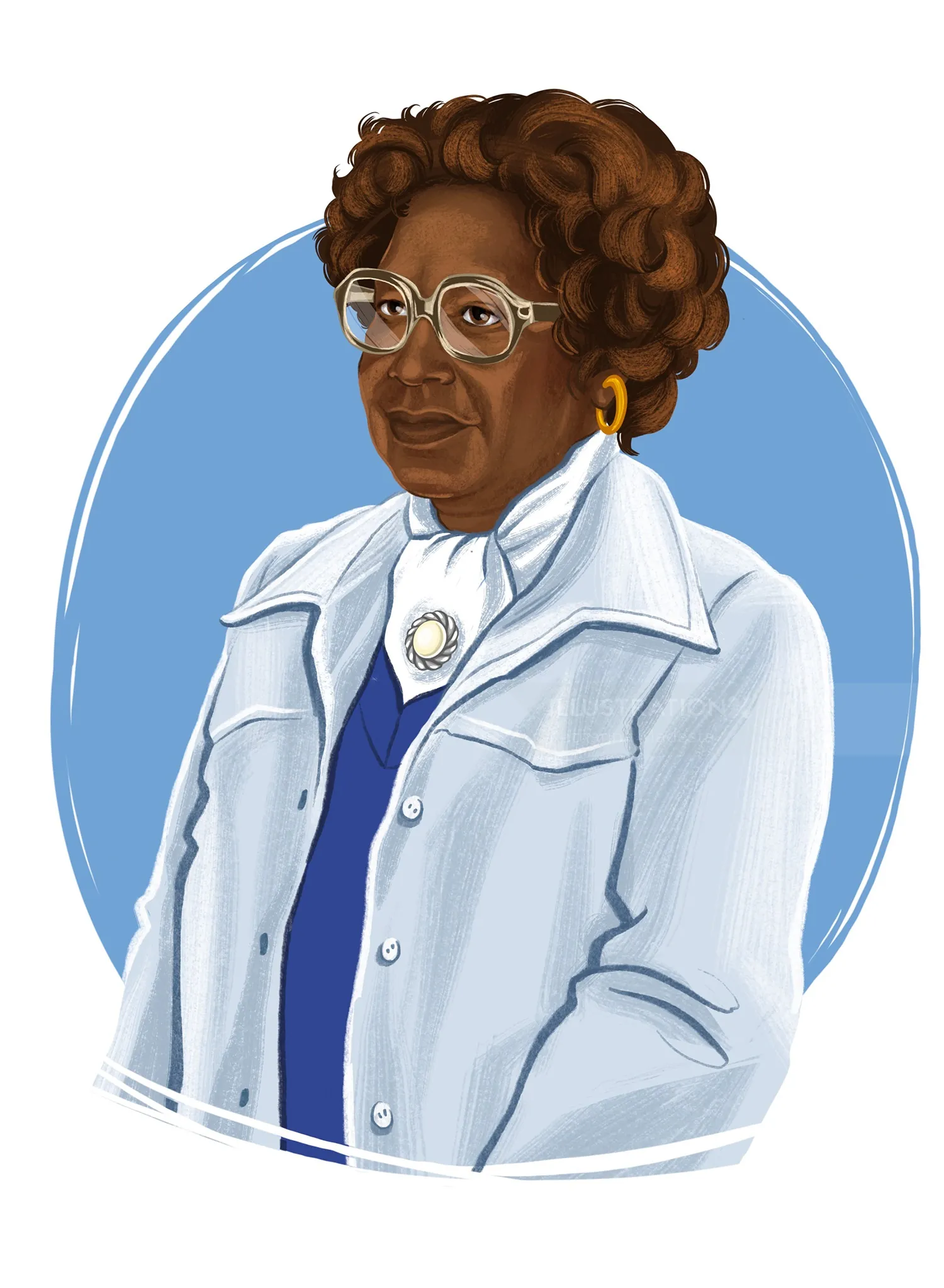 Digital portrait of African American woman in glasses and blue jacket by Katharina Madesta