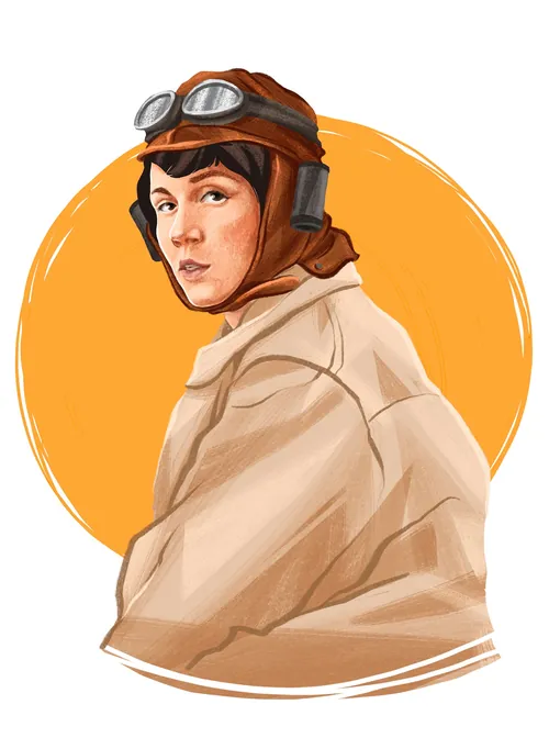 Digital portrait of a woman in vintage pilot goggles and leather cap by Katharina Madesta