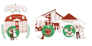 Couples socializing outdoors at homes and patios, illustration by Katharina Madesta