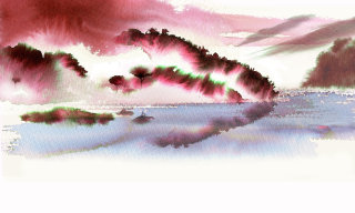 Pintura del dragón rojo de la acuarela de Jing Teas