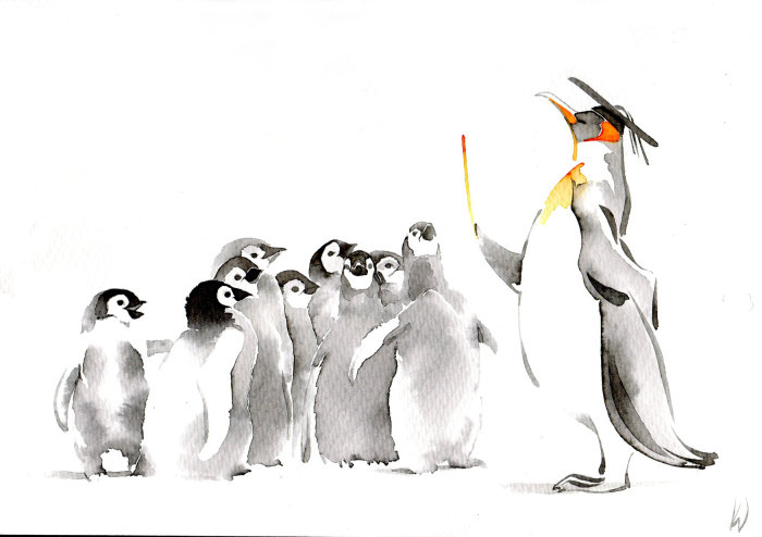 Watercolor illustration of Cute Penguins 
