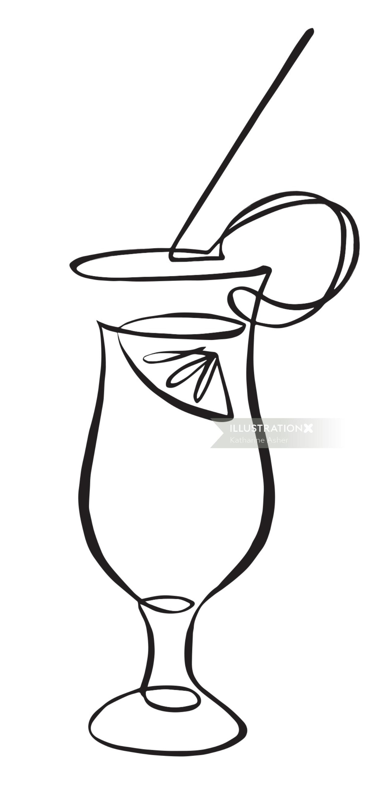 Cocktail in chutney mary black and white illustration