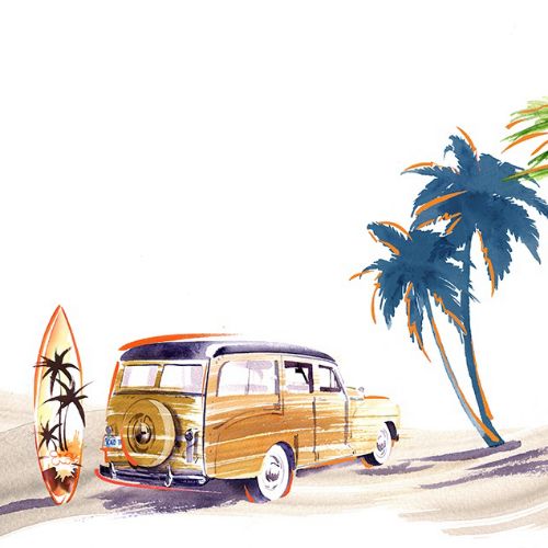 surfer van in beach line art 
