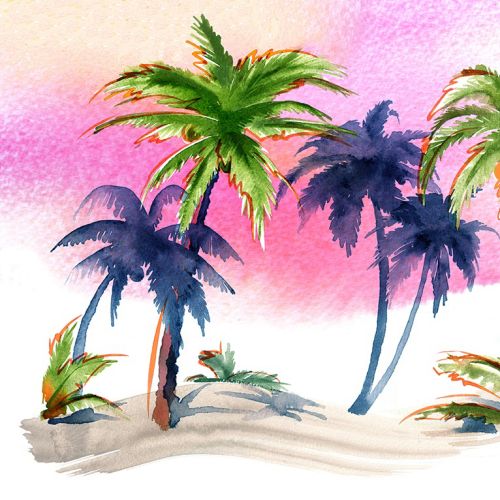 Line and colored illustration of Beach idyll