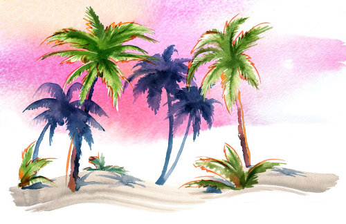 Linha e ilustração colorida do idílio de praia