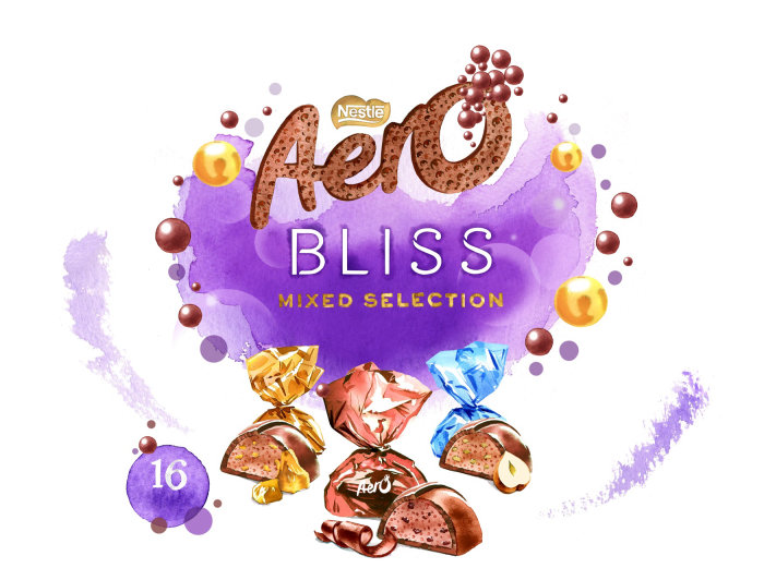 Watercolor painting of Aero Bliss chocolates