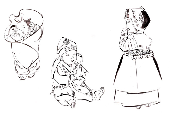 韓国の伝統的な韓服を着た子供たち