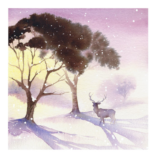 festive card illustration of deer by Katharine Asher