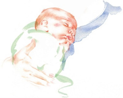 ilustração em aquarela de bebê recém-nascido para maternidades do NHS