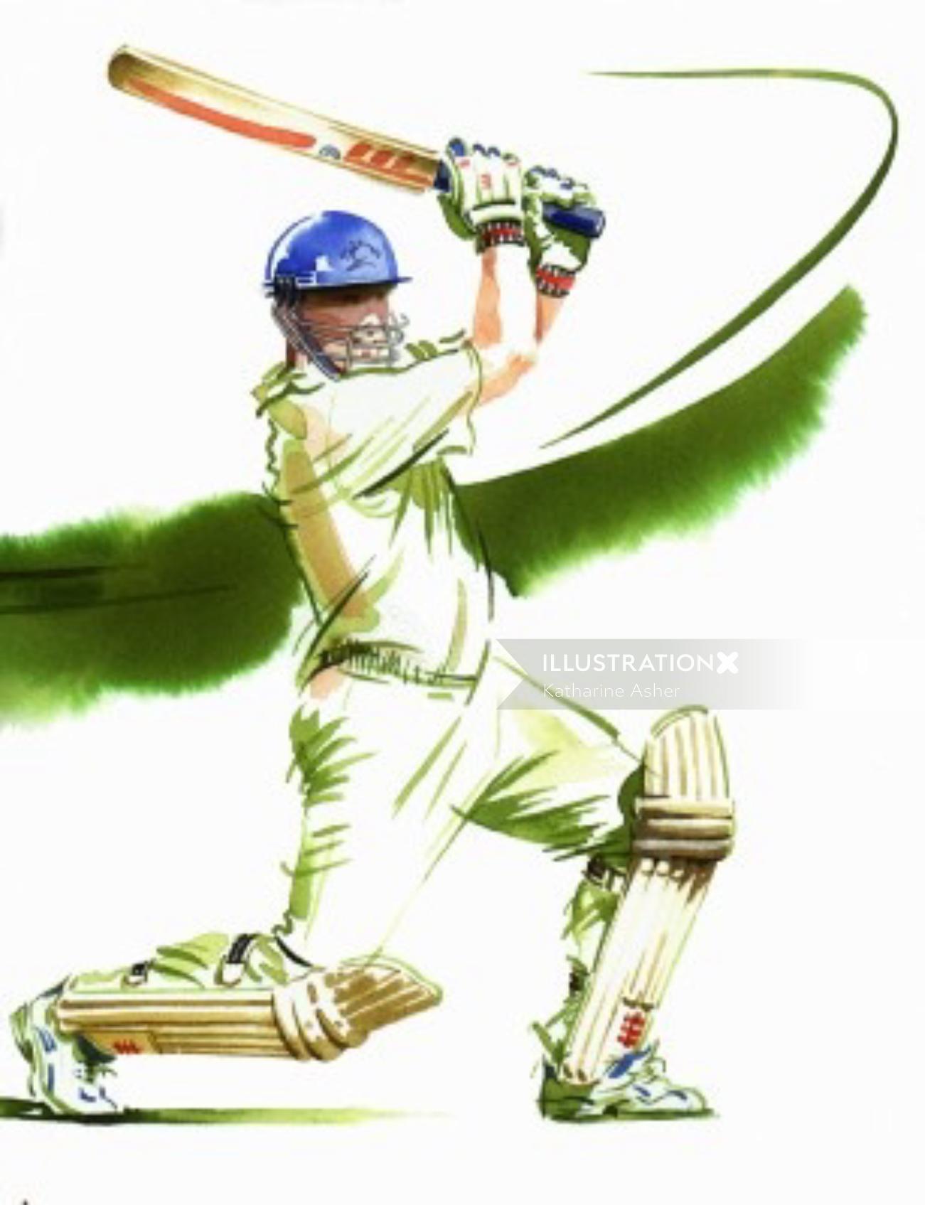 Ilustração de críquete por Katharine Asher