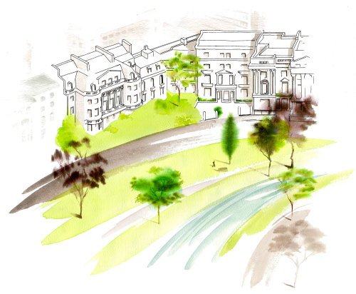 Architectural Cornwall Terrace illustration by Katharine Ashe