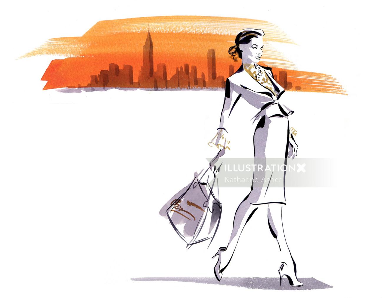 Illustration de shopping femme par Katharine Asher