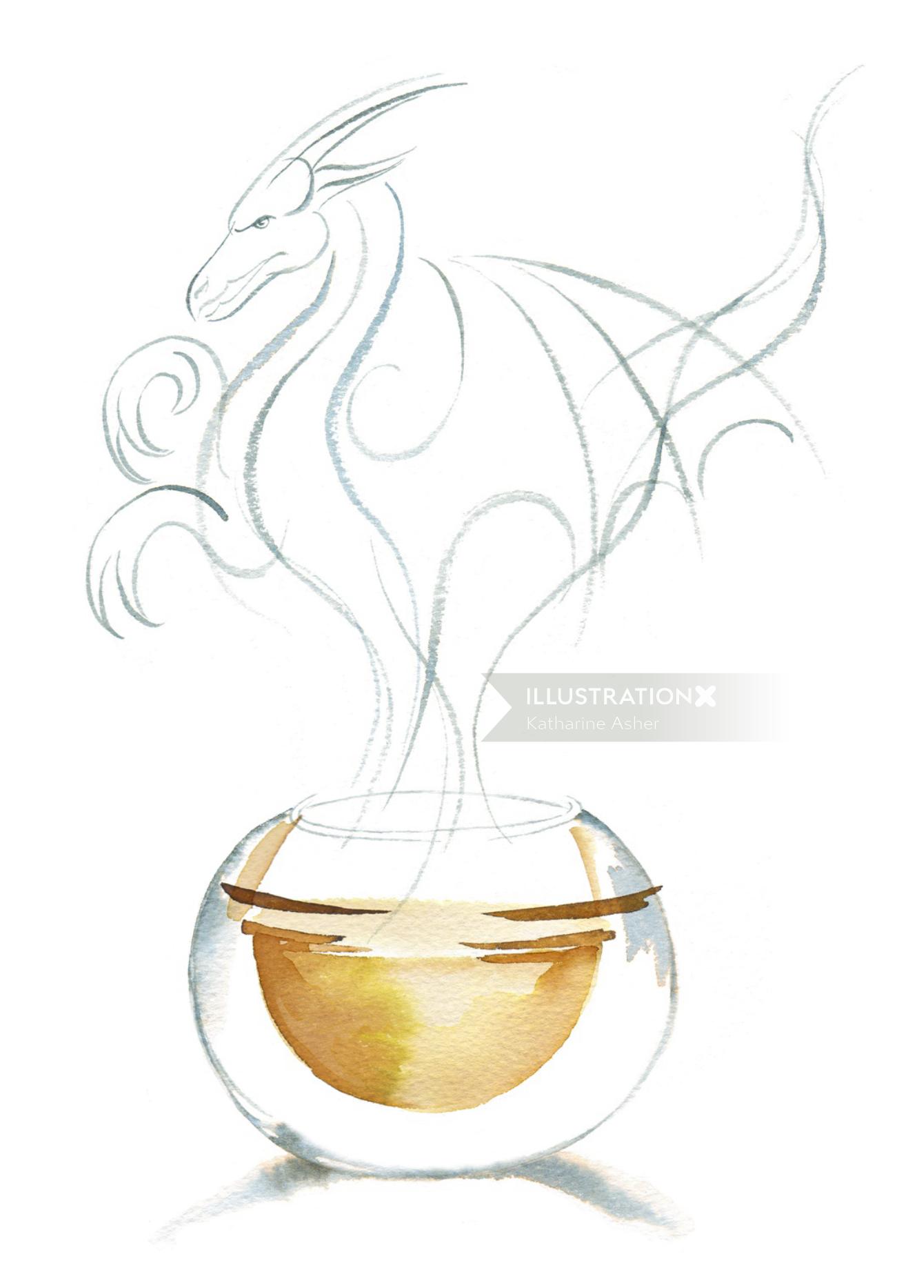 Pekoe中国茶饮料的水彩插图