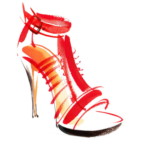 Ilustração de sapato de salto alto vermelho por Katharine Asher