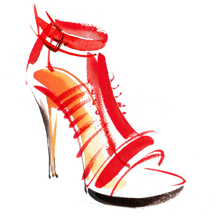 Red high heel shoe illustration by Katharine Asher