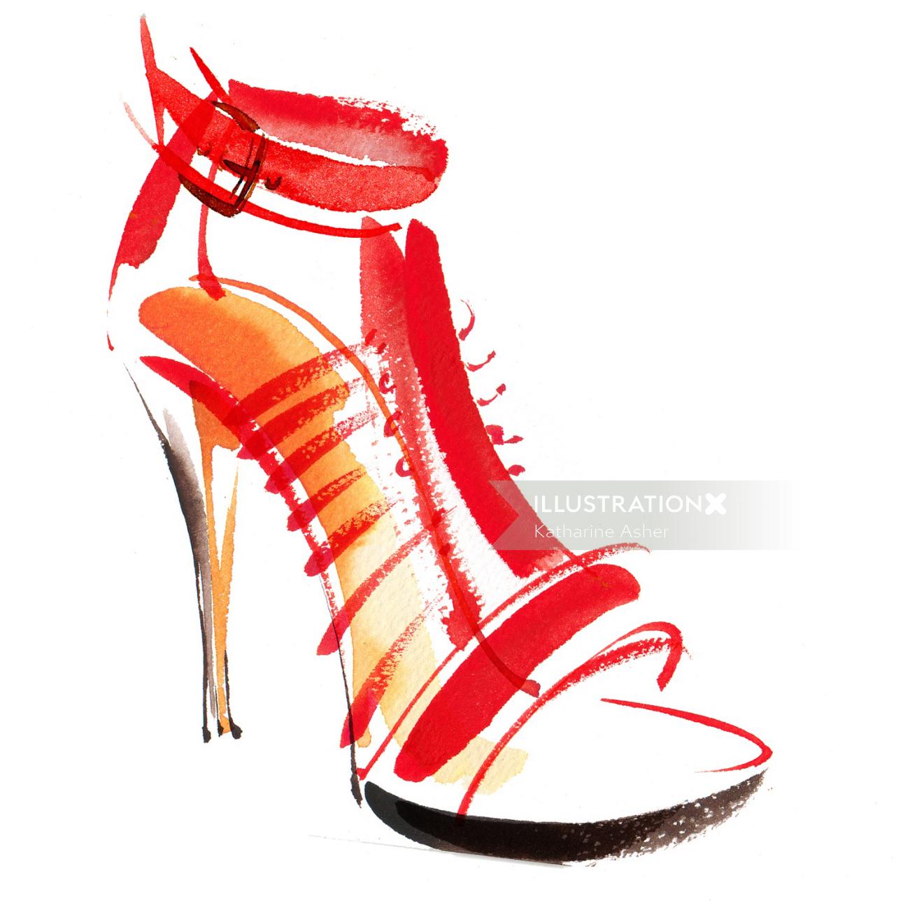 Illustration de chaussure à talons hauts rouge par Katharine Asher