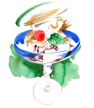 Ilustraciones de helado de helado de chocolate y nueces 