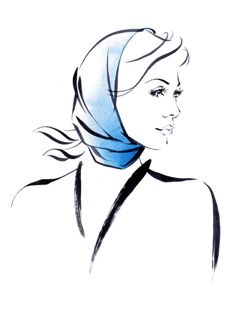 Ilustração de estilos de lenço na cabeça por Katharine Asher