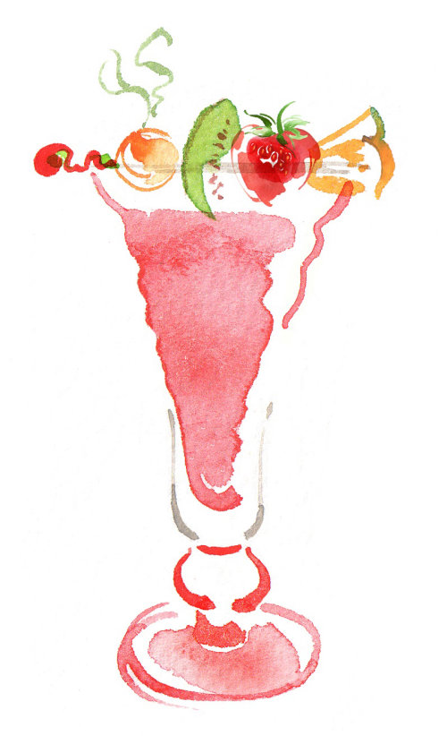Ilustração do coquetel de frutas por Katharine Asher